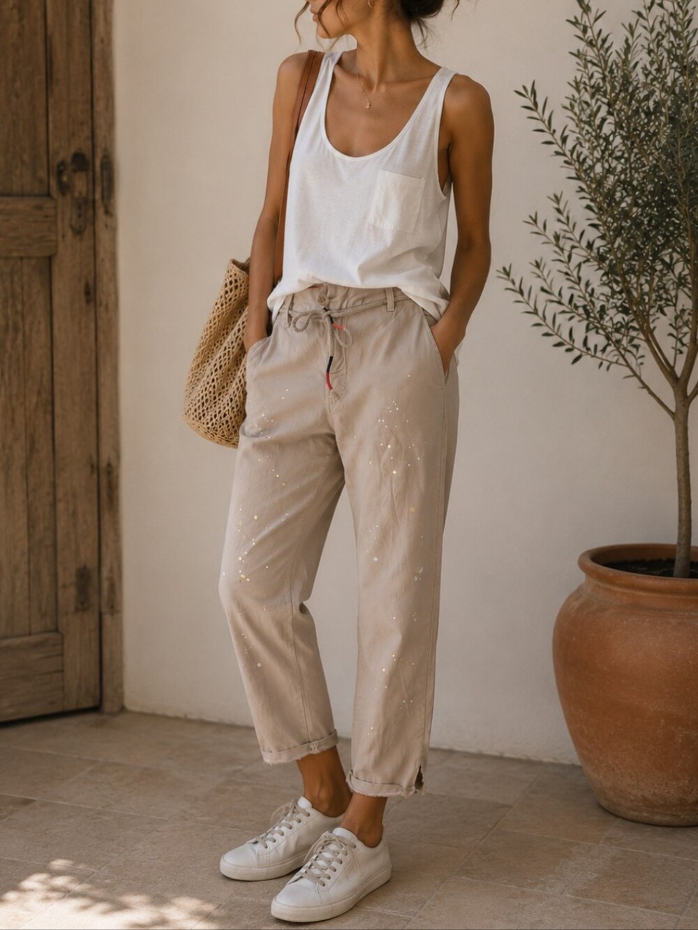 NWT! Sundry Khaki Paint Splatter La Fete Jogger Pants